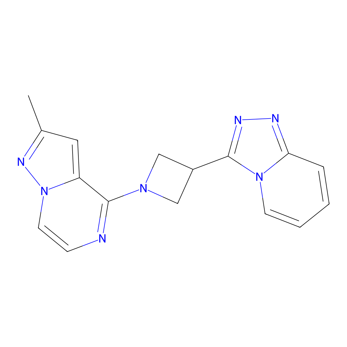 1-{2-Methylpyrazolo[1,5-a]pyrazin-4-yl}-3-{[1,2,4]triazolo[4,3-a]pyridin-3-yl}azetidine molecular structure, CAS 2770630-02-7