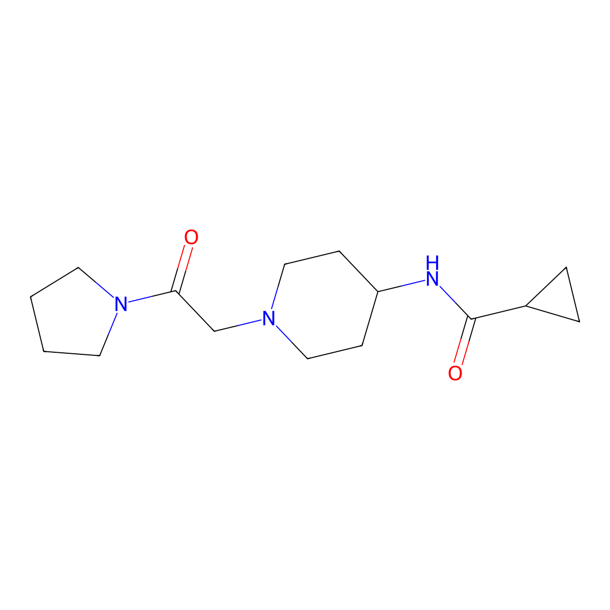 N-{1-[2-oxo-2-(pyrrolidin-1-yl)ethyl]piperidin-4-yl}cyclopropanecarboxamide molecular structure, CAS 2770630-05-0