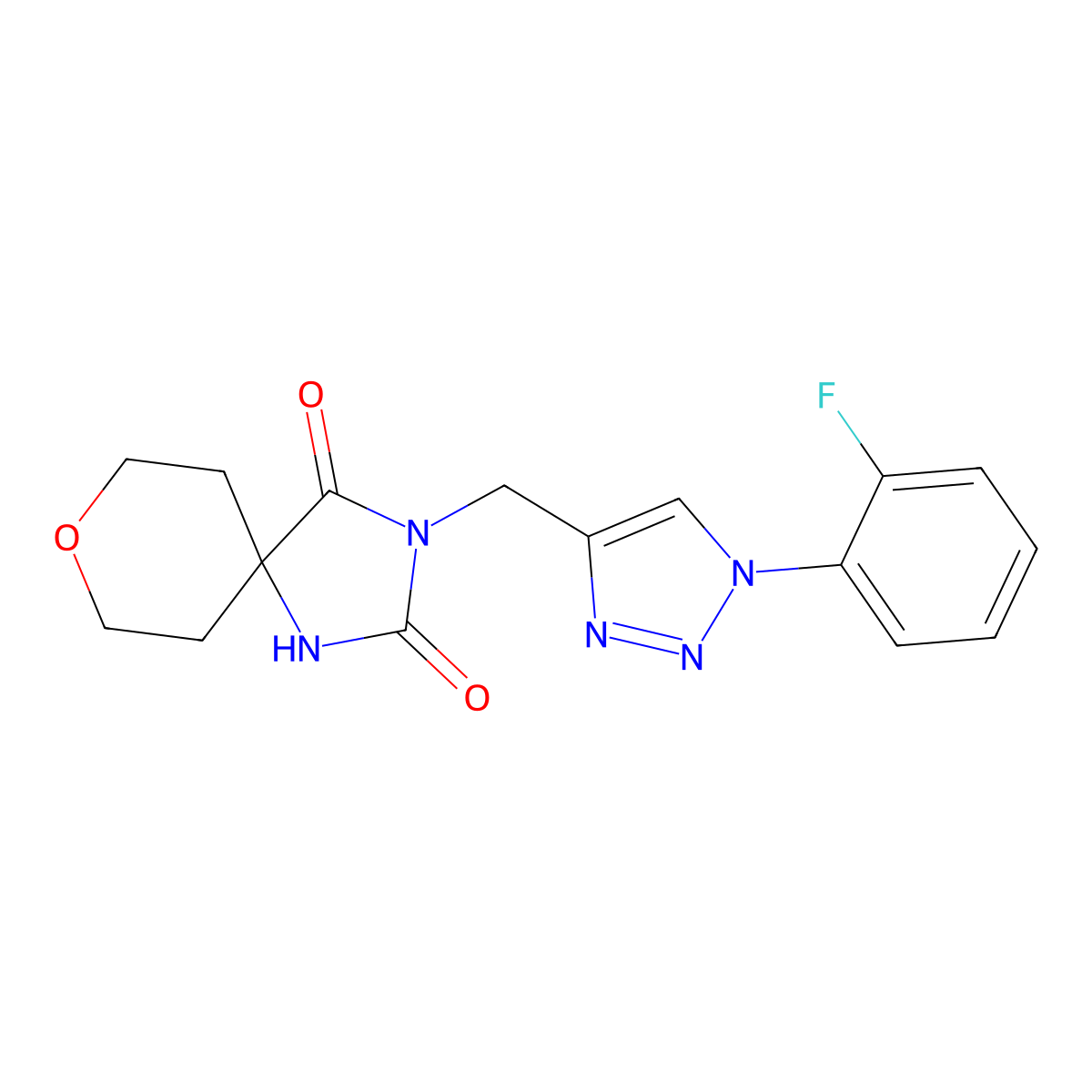 3-{[1-(2-fluorophenyl)-1H-1,2,3-triazol-4-yl]methyl}-8-oxa-1,3-diazaspiro[4.5]decane-2,4-dione molecular structure, CAS 2770630-06-1