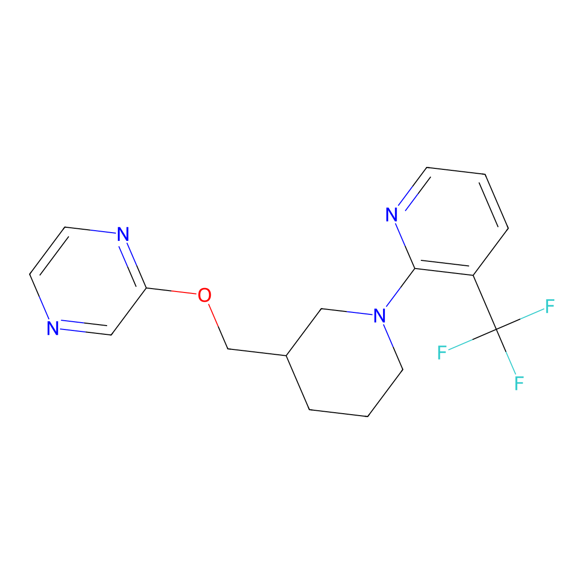 2-({1-[3-(Trifluoromethyl)pyridin-2-yl]piperidin-3-yl}methoxy)pyrazine molecular structure, CAS 2770630-14-1