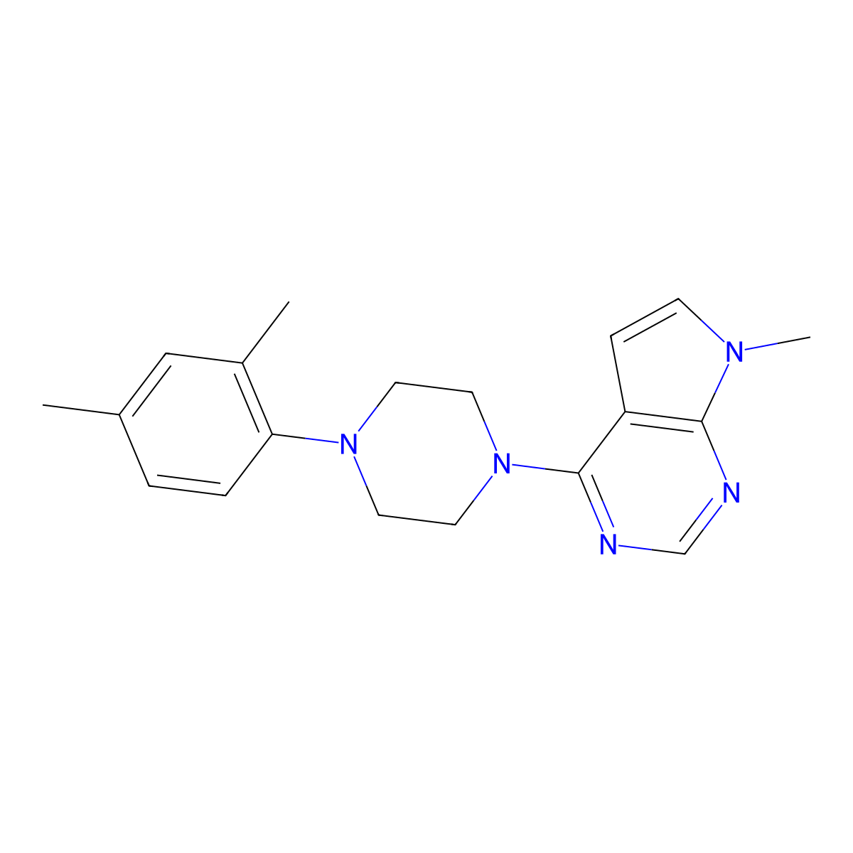 1-(2,4-dimethylphenyl)-4-{7-methyl-7H-pyrrolo[2,3-d]pyrimidin-4-yl}piperazine molecular structure, CAS 2770630-15-2