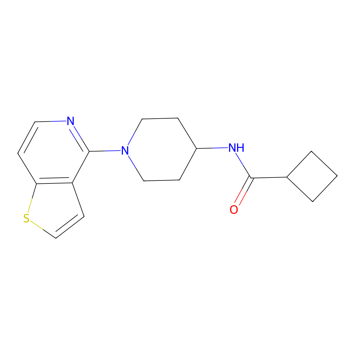 N-(1-{thieno[3,2-c]pyridin-4-yl}piperidin-4-yl)cyclobutanecarboxamide molecular structure, CAS 2770630-25-4