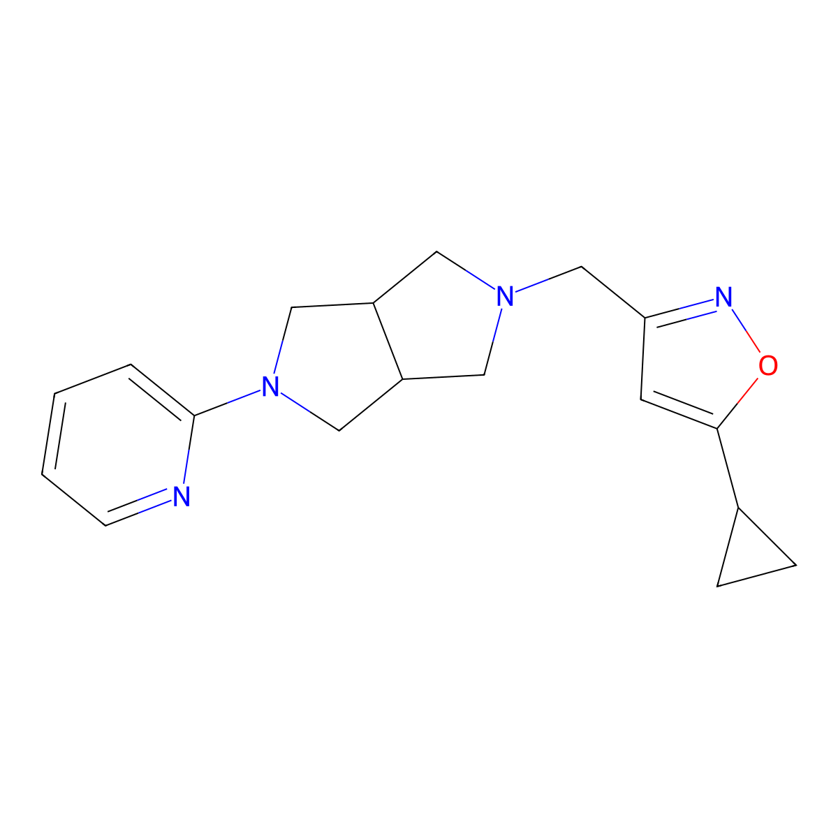 2-{5-[(5-Cyclopropyl-1,2-oxazol-3-yl)methyl]-octahydropyrrolo[3,4-c]pyrrol-2-yl}pyridine molecular structure, CAS 2770630-27-6