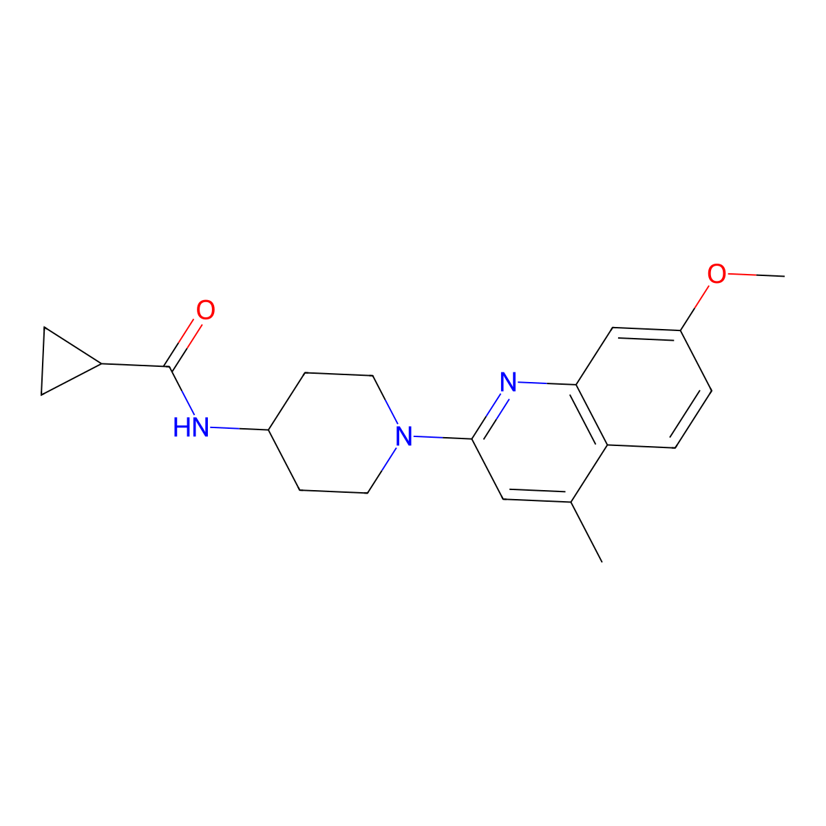 N-[1-(7-methoxy-4-methylquinolin-2-yl)piperidin-4-yl]cyclopropanecarboxamide molecular structure, CAS 2770630-30-1