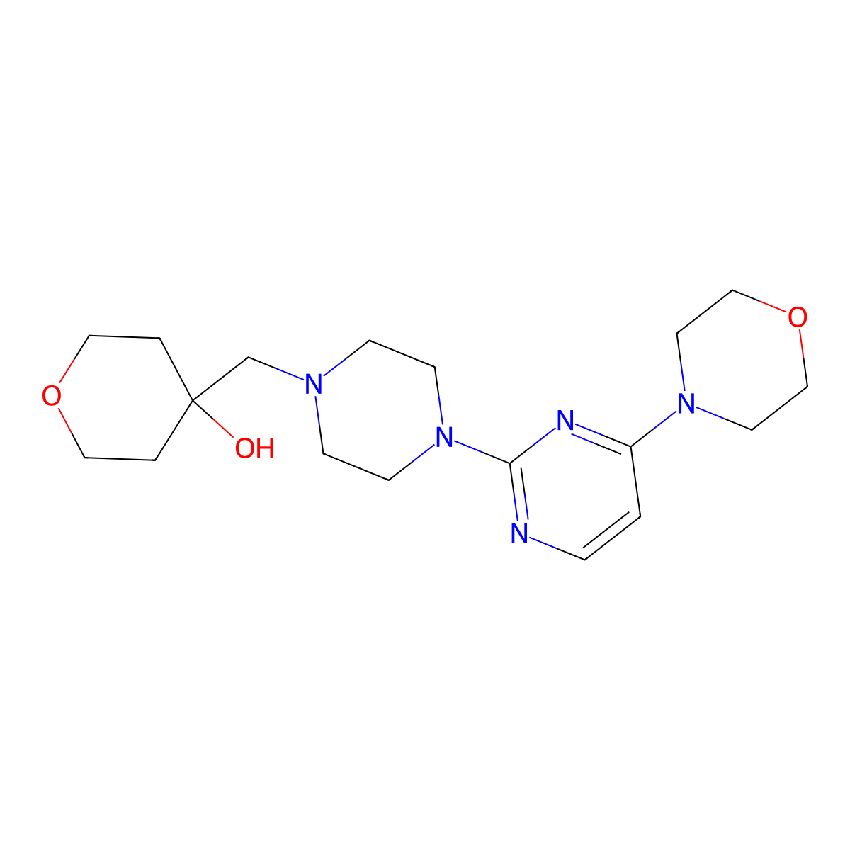 4-({4-[4-(Morpholin-4-yl)pyrimidin-2-yl]piperazin-1-yl}methyl)oxan-4-ol molecular structure, CAS 2770630-31-2