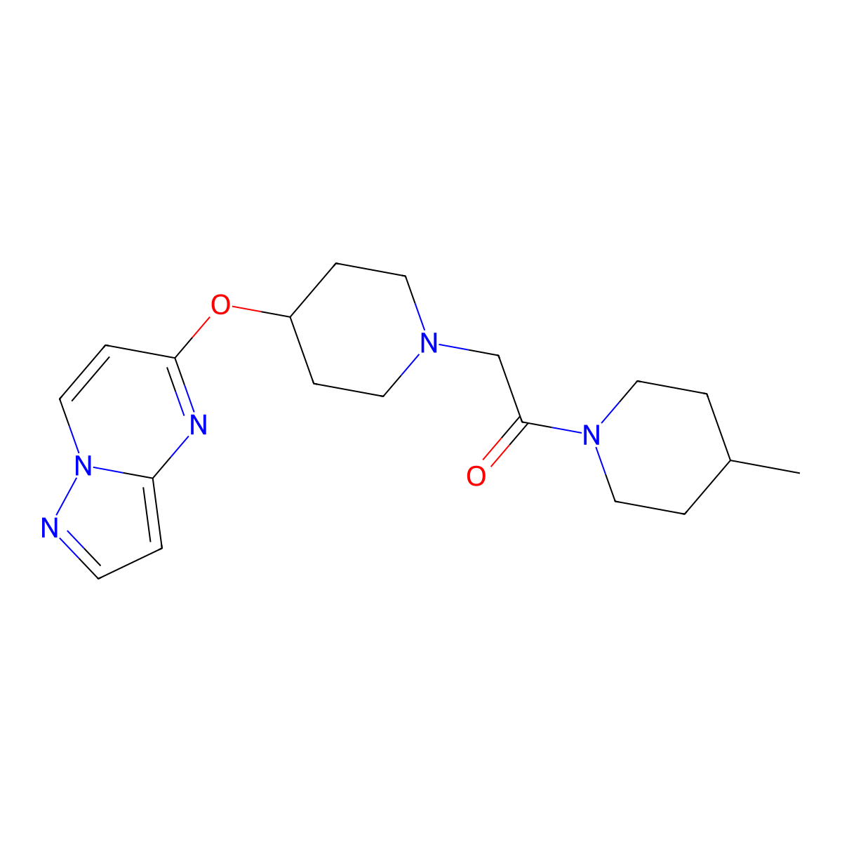 1-(4-Methylpiperidin-1-yl)-2-(4-{pyrazolo[1,5-a]pyrimidin-5-yloxy}piperidin-1-yl)ethan-1-one molecular structure, CAS 2770630-33-4