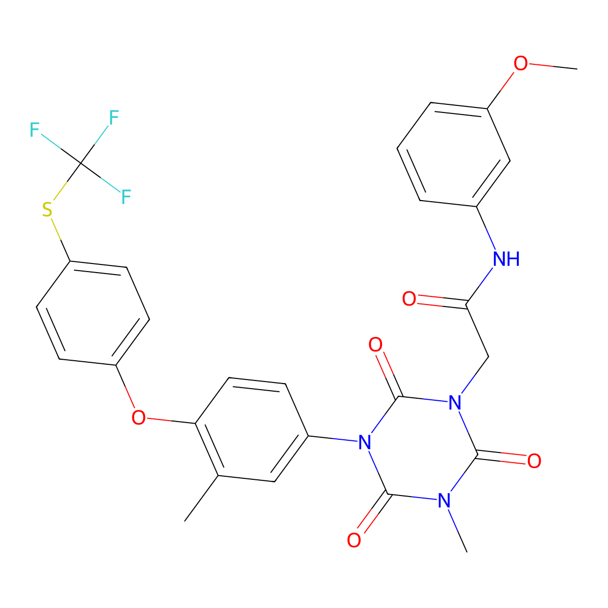N-(3-methoxyphenyl)-2-[3-methyl-5-(3-methyl-4-{4-[(trifluoromethyl)sulfanyl]phenoxy}phenyl)-2,4,6-trioxo-1,3,5-triazinan-1-yl]acetamide molecular structure, CAS 2770630-39-0