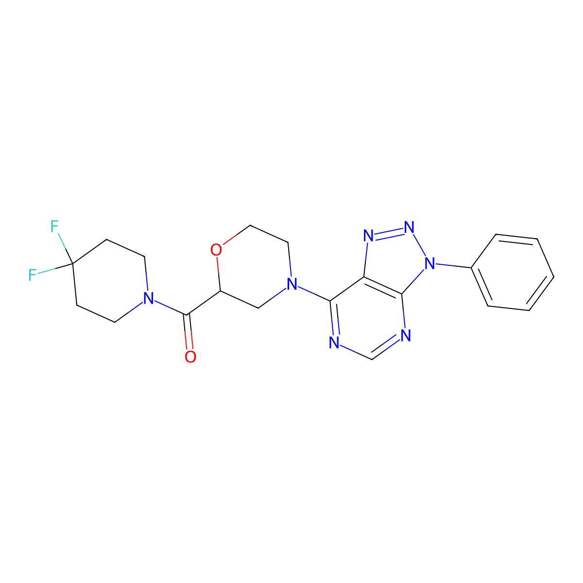 2-(4,4-difluoropiperidine-1-carbonyl)-4-{3-phenyl-3H-[1,2,3]triazolo[4,5-d]pyrimidin-7-yl}morpholine molecular structure, CAS 2770630-42-5