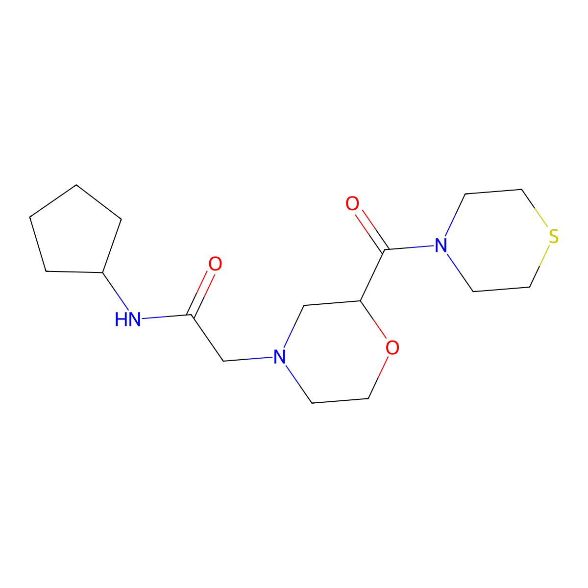 N-cyclopentyl-2-[2-(thiomorpholine-4-carbonyl)morpholin-4-yl]acetamide molecular structure, CAS 2770630-46-9