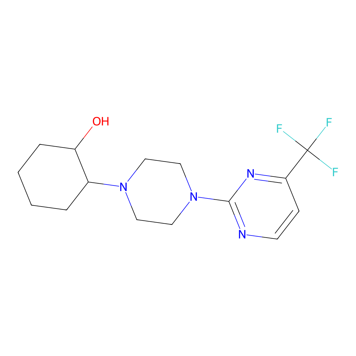 2-{4-[4-(Trifluoromethyl)pyrimidin-2-yl]piperazin-1-yl}cyclohexan-1-ol molecular structure, CAS 2770630-63-0