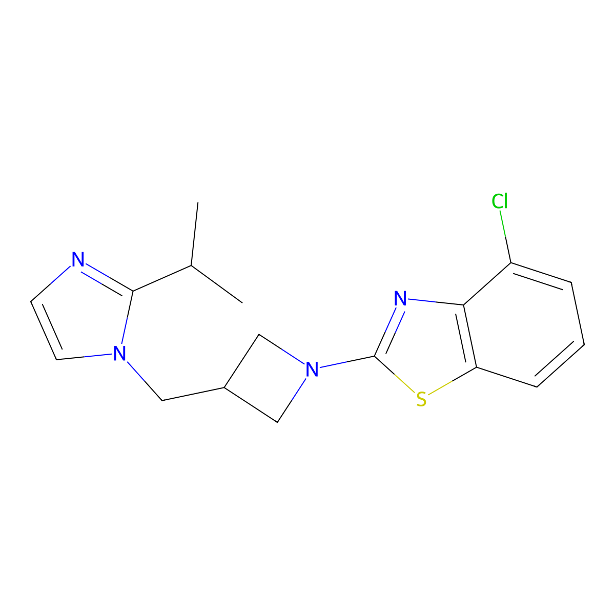4-chloro-2-(3-{[2-(propan-2-yl)-1H-imidazol-1-yl]methyl}azetidin-1-yl)-1,3-benzothiazole molecular structure, CAS 2770630-68-5