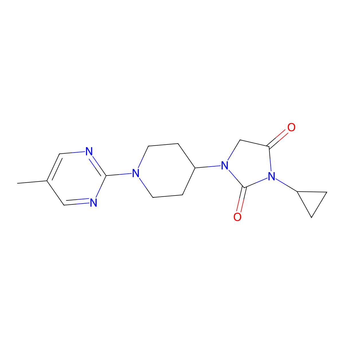 3-Cyclopropyl-1-[1-(5-methylpyrimidin-2-yl)piperidin-4-yl]imidazolidine-2,4-dione molecular structure, CAS 2770630-73-2