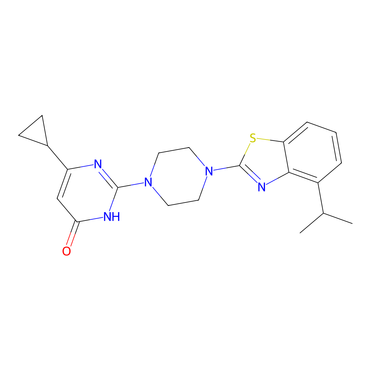 6-Cyclopropyl-2-{4-[4-(propan-2-yl)-1,3-benzothiazol-2-yl]piperazin-1-yl}-3,4-dihydropyrimidin-4-one molecular structure, CAS 2770630-75-4