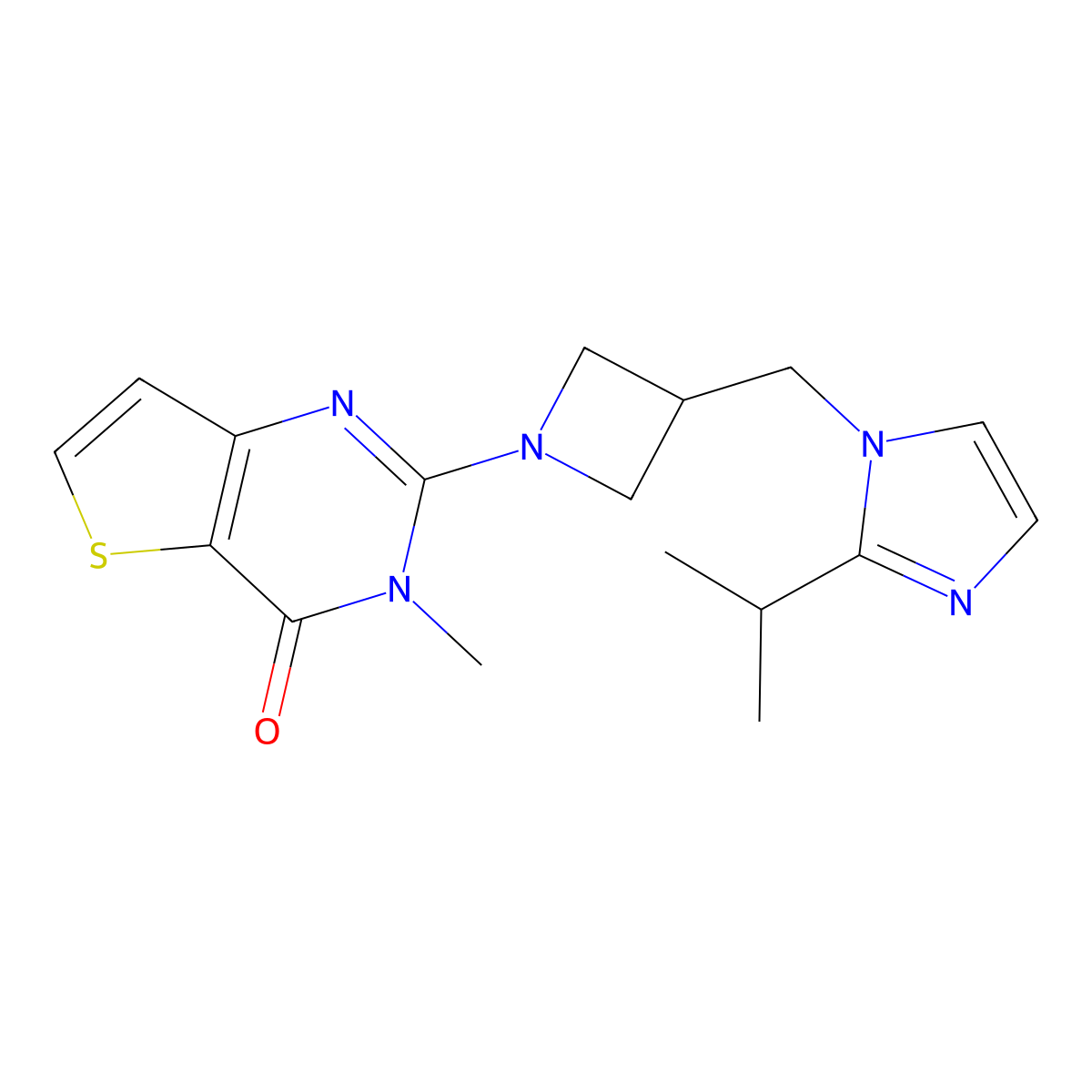 3-methyl-2-(3-{[2-(propan-2-yl)-1H-imidazol-1-yl]methyl}azetidin-1-yl)-3H,4H-thieno[3,2-d]pyrimidin-4-one molecular structure, CAS 2770630-76-5