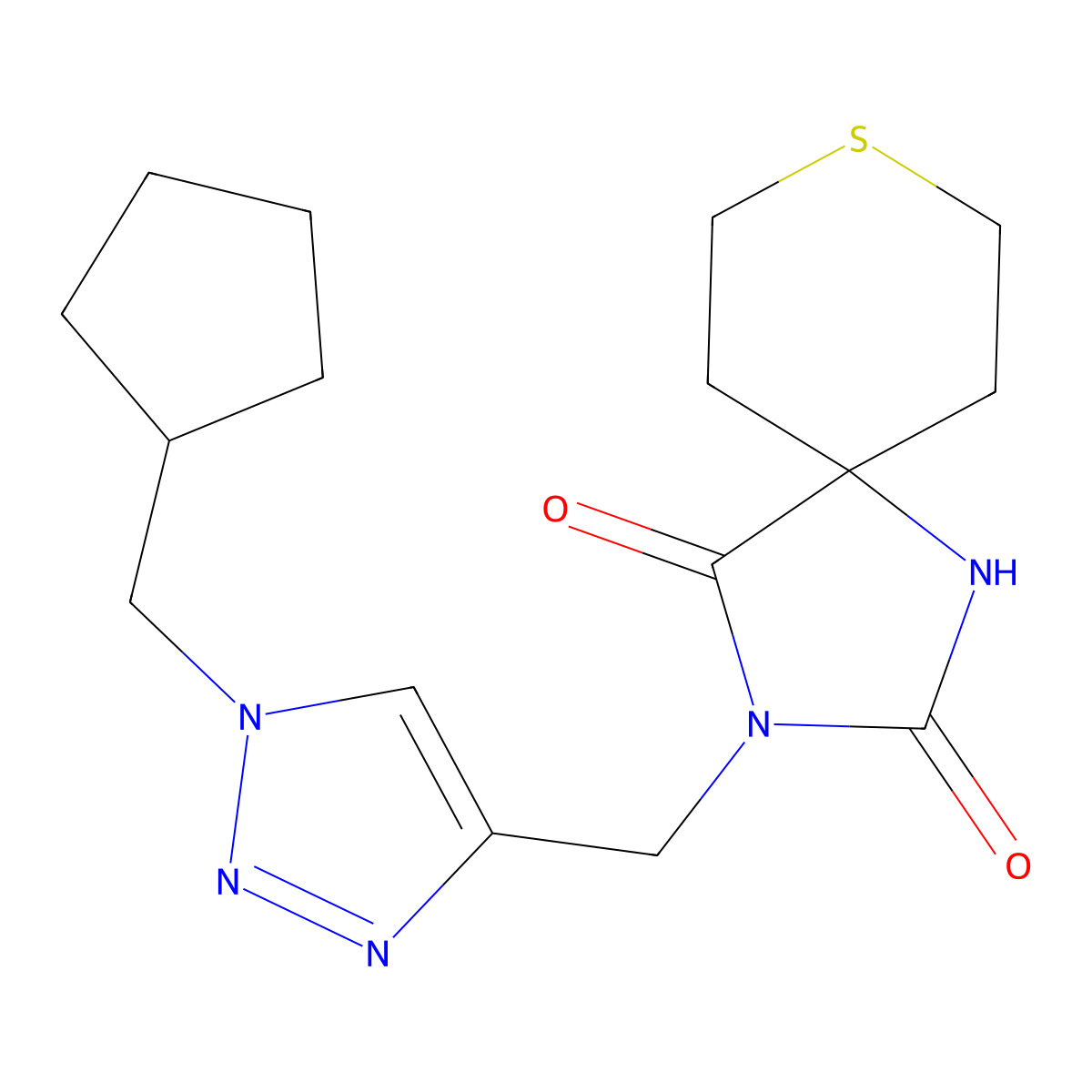 3-{[1-(cyclopentylmethyl)-1H-1,2,3-triazol-4-yl]methyl}-8-thia-1,3-diazaspiro[4.5]decane-2,4-dione molecular structure, CAS 2770630-78-7