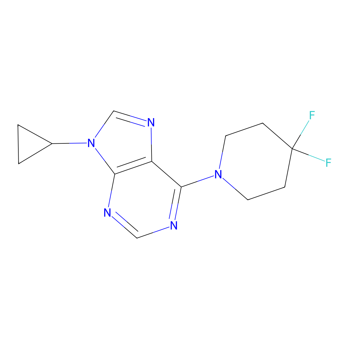 9-cyclopropyl-6-(4,4-difluoropiperidin-1-yl)-9H-purine molecular structure, CAS 2770630-82-3