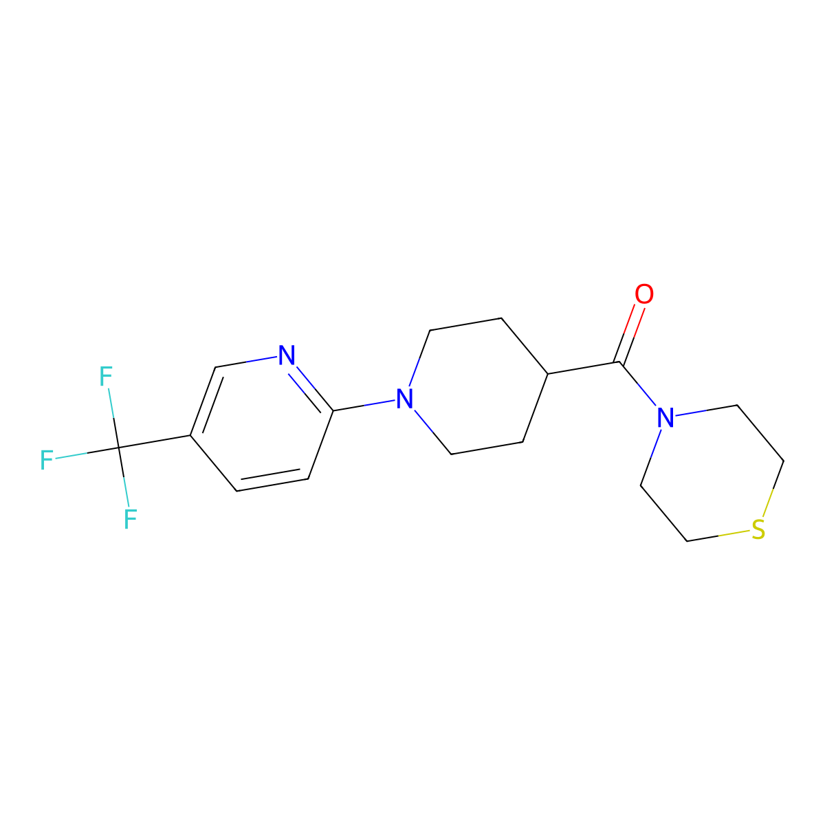 4-{1-[5-(Trifluoromethyl)pyridin-2-yl]piperidine-4-carbonyl}thiomorpholine molecular structure, CAS 2770630-85-6