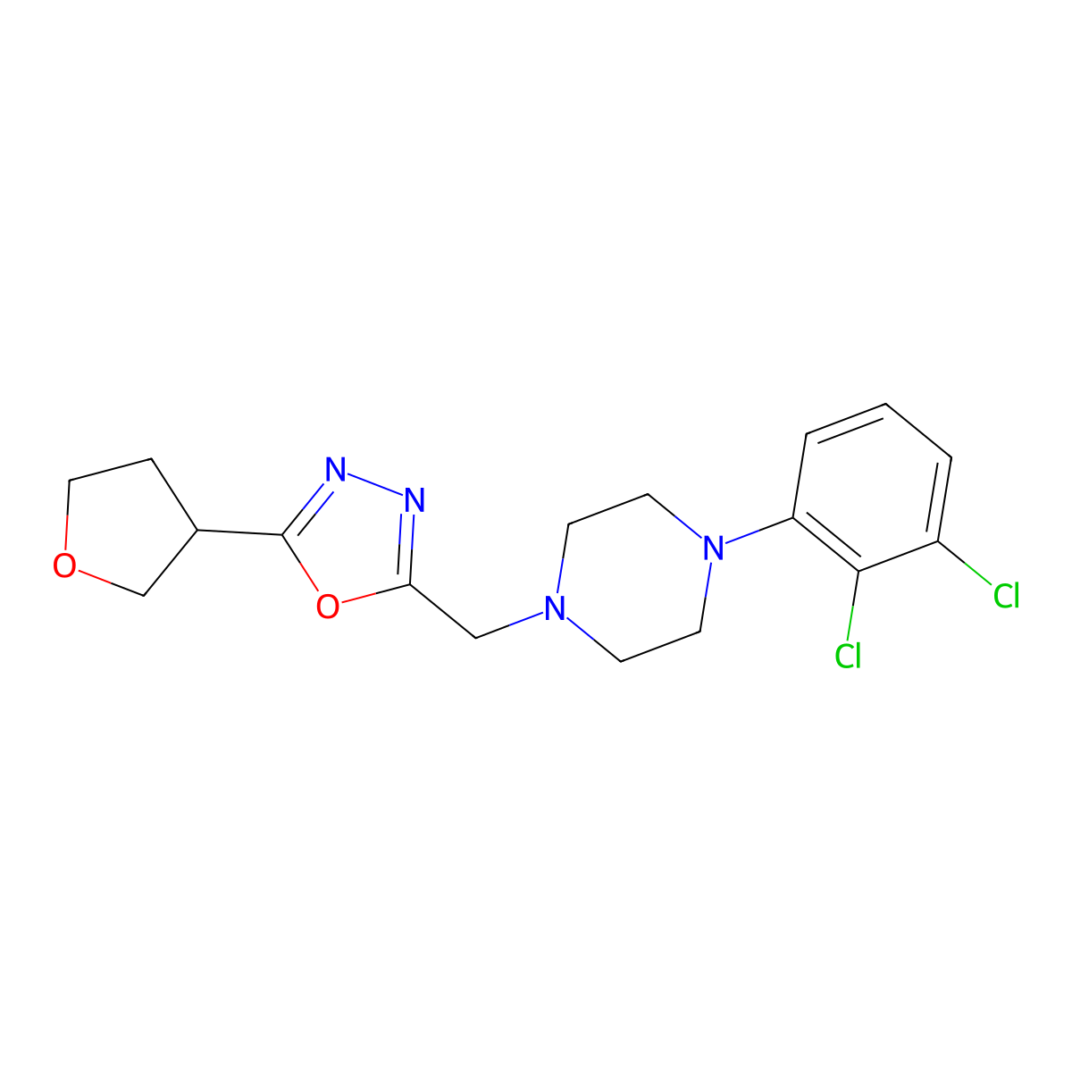 1-(2,3-Dichlorophenyl)-4-{[5-(oxolan-3-yl)-1,3,4-oxadiazol-2-yl]methyl}piperazine molecular structure, CAS 2770630-94-7