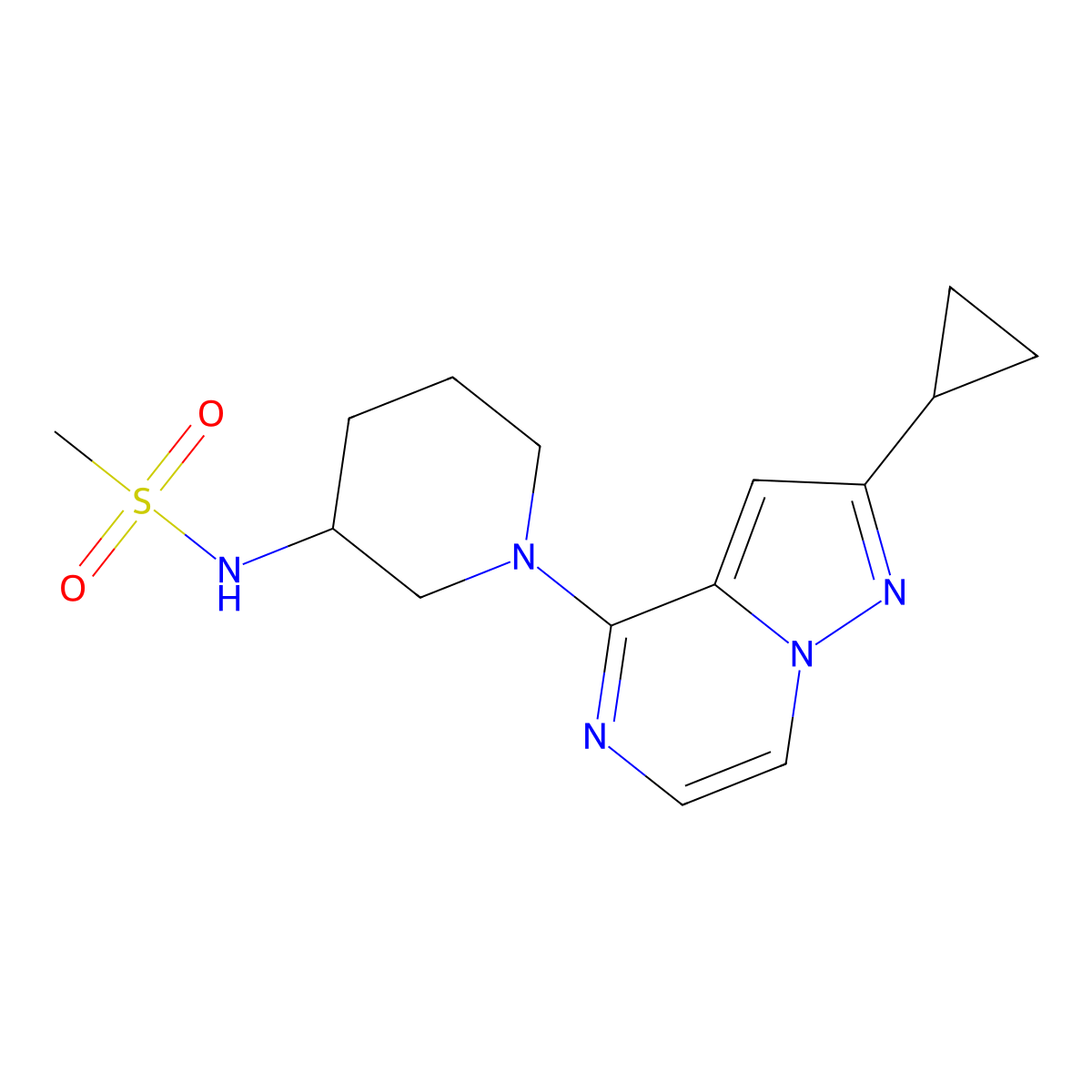 N-(1-{2-cyclopropylpyrazolo[1,5-a]pyrazin-4-yl}piperidin-3-yl)methanesulfonamide molecular structure, CAS 2770630-96-9