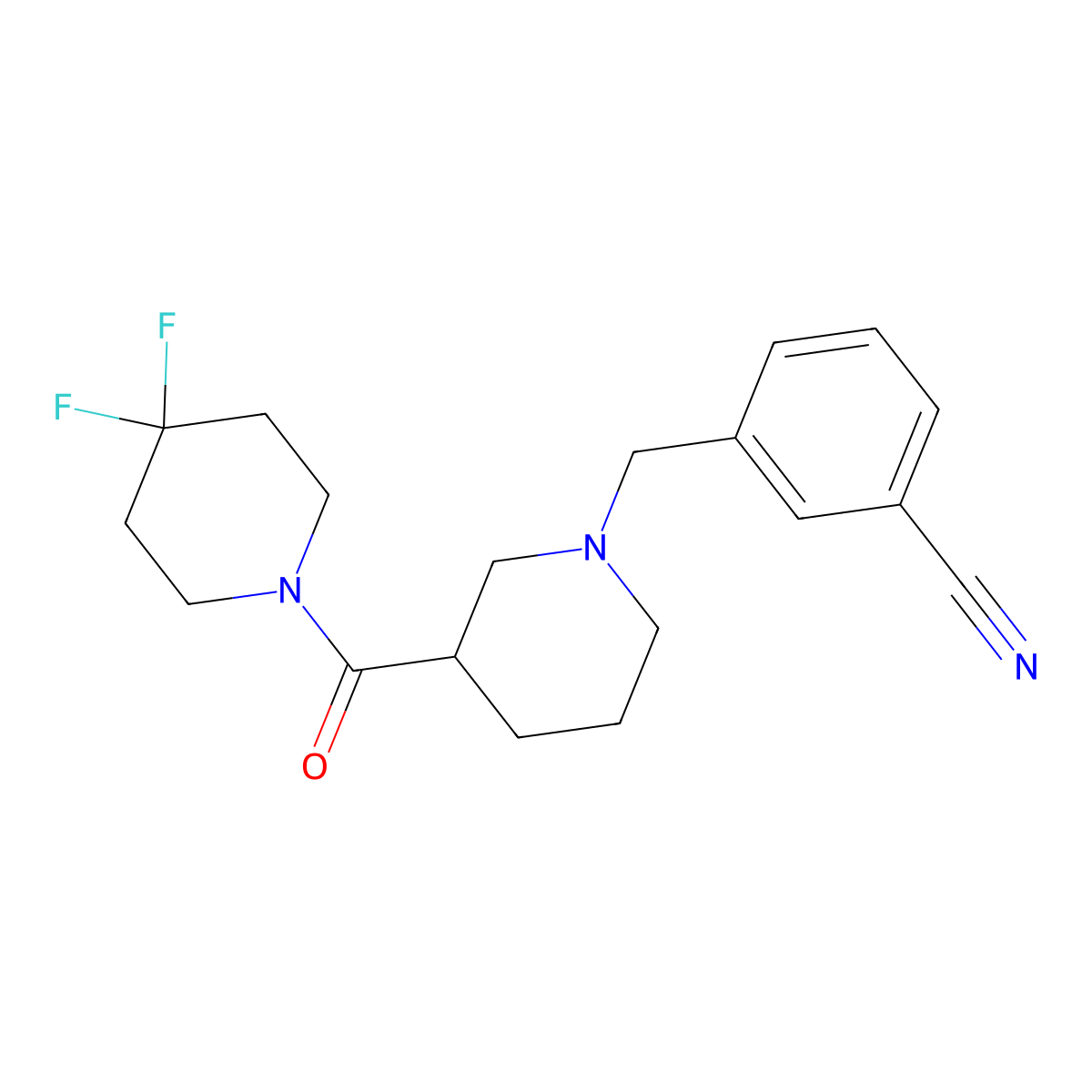 3-{[3-(4,4-Difluoropiperidine-1-carbonyl)piperidin-1-yl]methyl}benzonitrile molecular structure, CAS 2770630-99-2