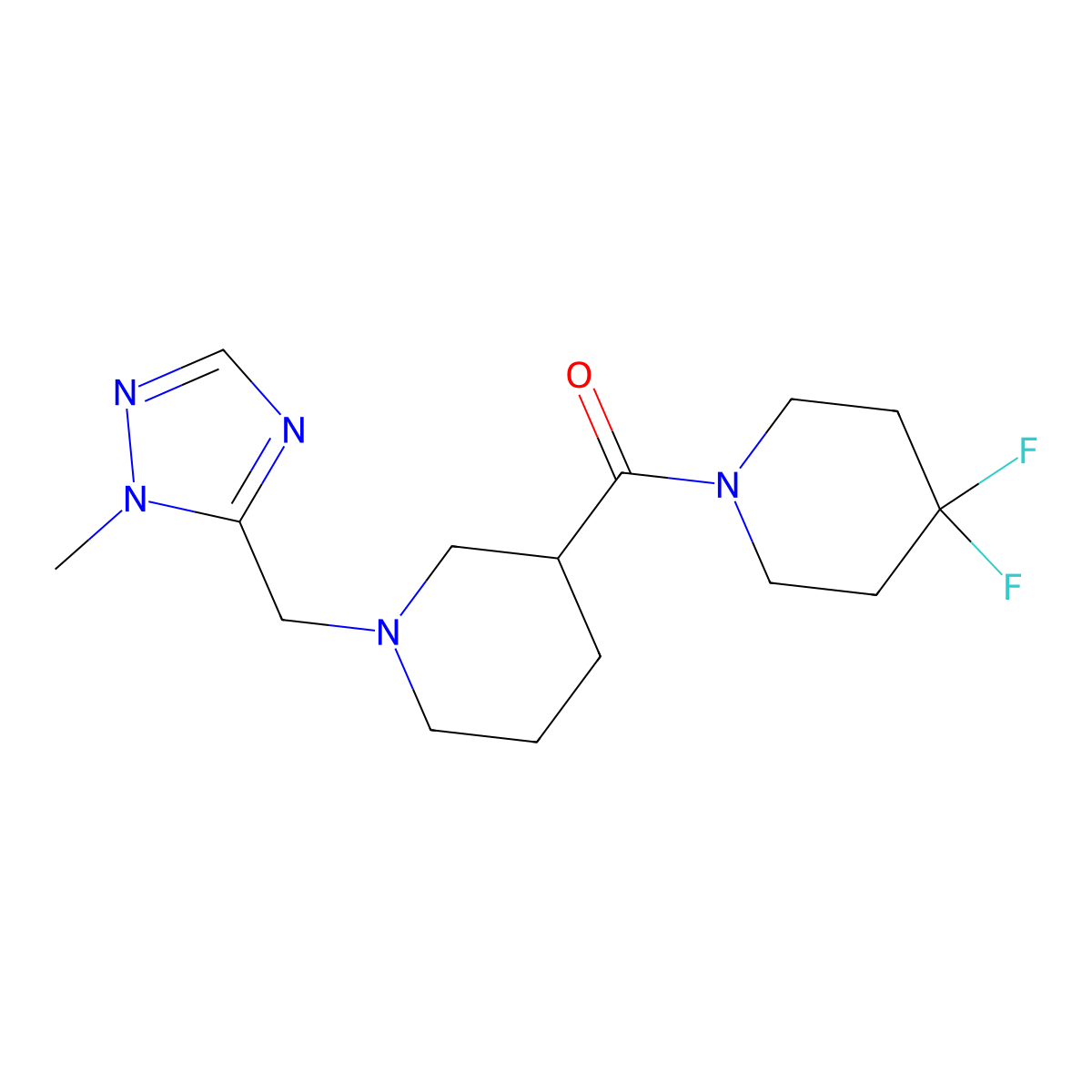 4,4-difluoro-1-{1-[(1-methyl-1H-1,2,4-triazol-5-yl)methyl]piperidine-3-carbonyl}piperidine molecular structure, CAS 2770631-00-8