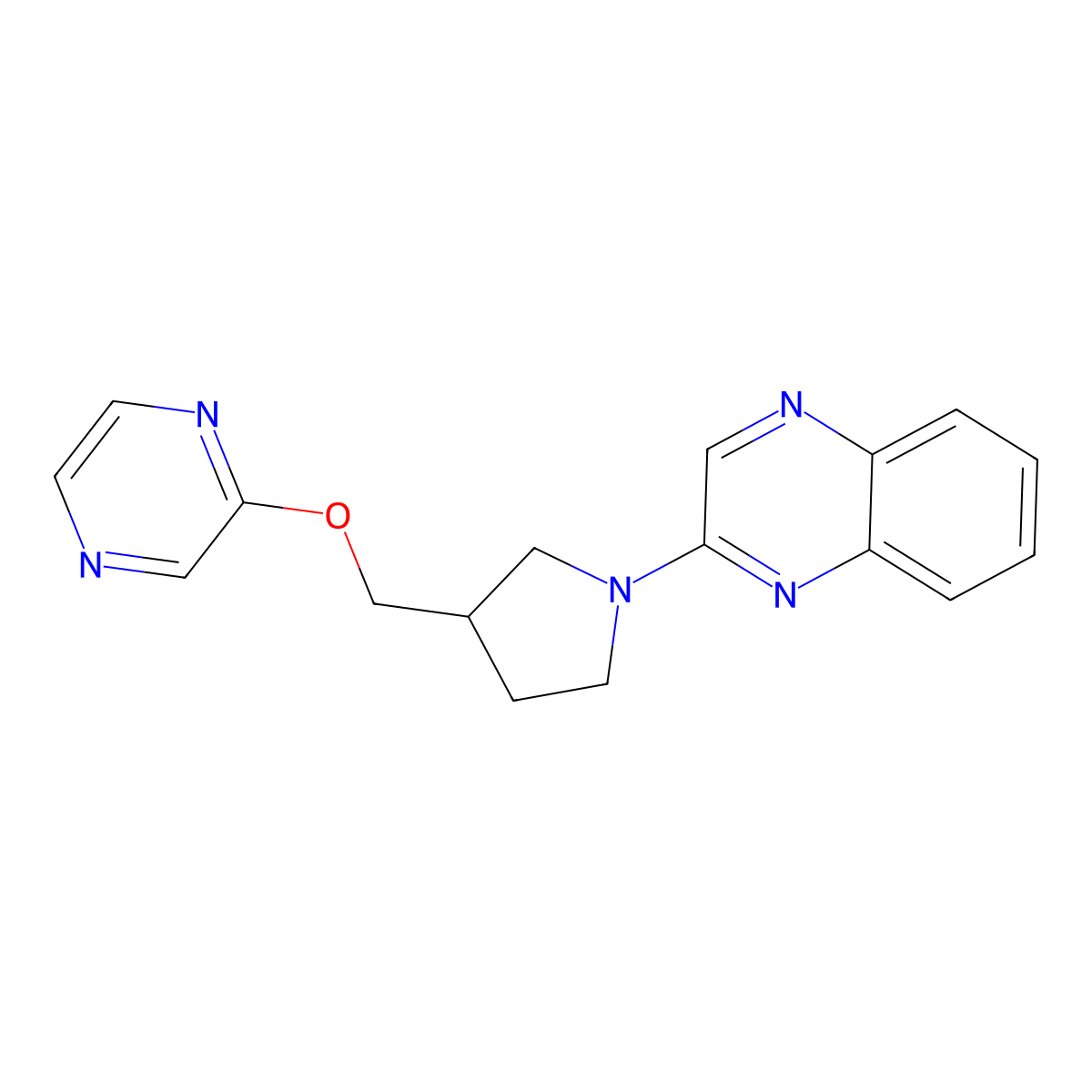 2-{3-[(Pyrazin-2-yloxy)methyl]pyrrolidin-1-yl}quinoxaline molecular structure, CAS 2770631-09-7