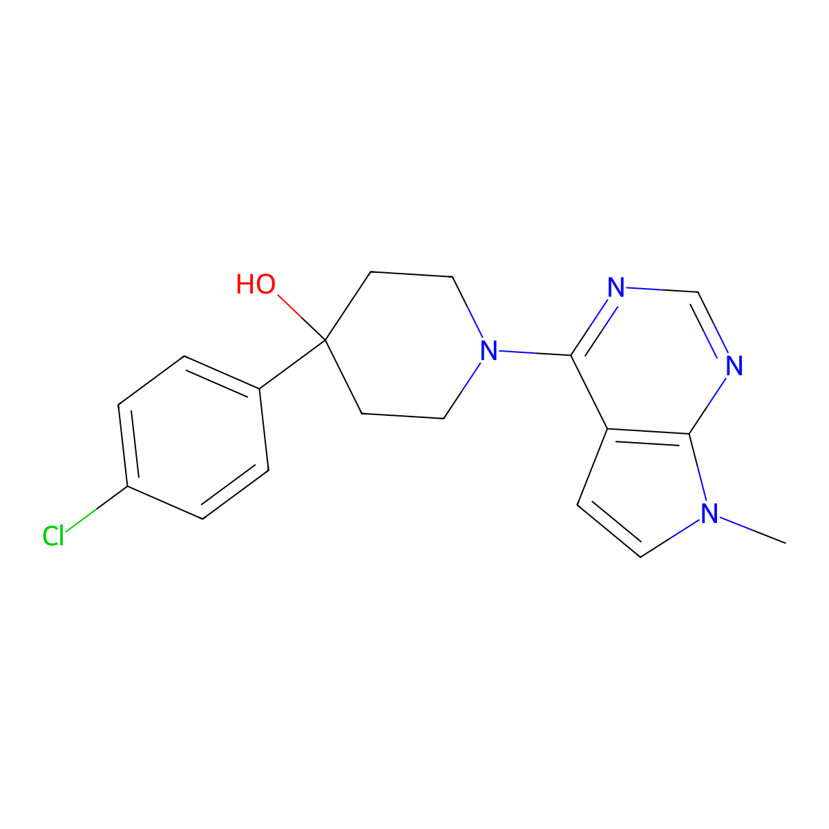 4-(4-chlorophenyl)-1-{7-methyl-7H-pyrrolo[2,3-d]pyrimidin-4-yl}piperidin-4-ol molecular structure, CAS 2770631-10-0