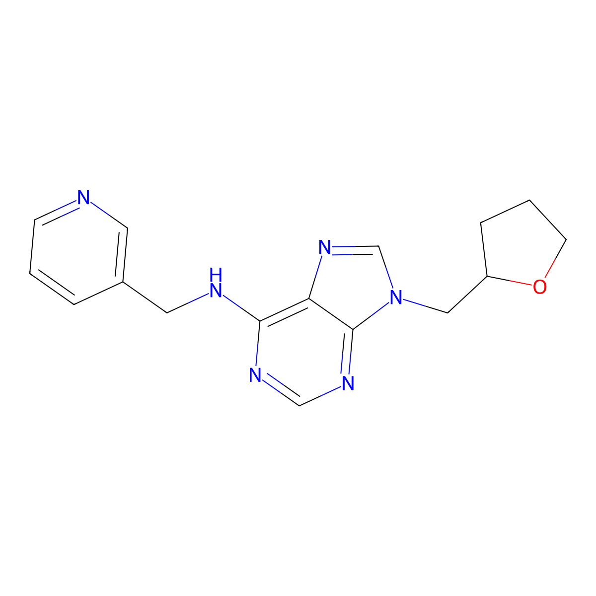 9-[(oxolan-2-yl)methyl]-N-[(pyridin-3-yl)methyl]-9H-purin-6-amine molecular structure, CAS 2770631-11-1