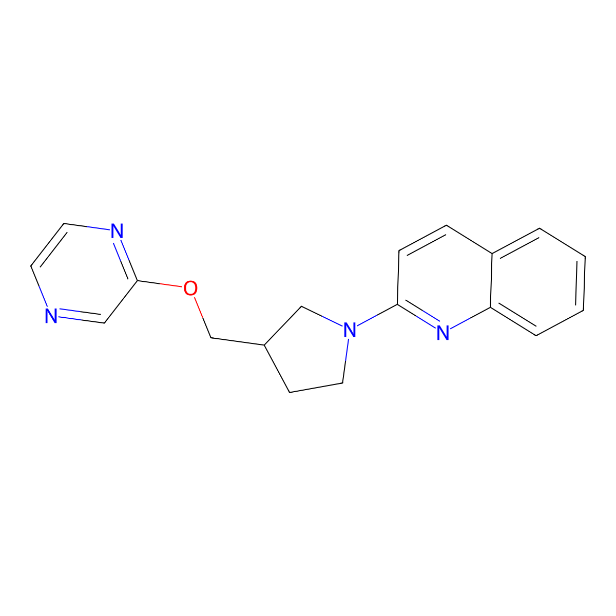 2-{3-[(Pyrazin-2-yloxy)methyl]pyrrolidin-1-yl}quinoline molecular structure, CAS 2770631-12-2