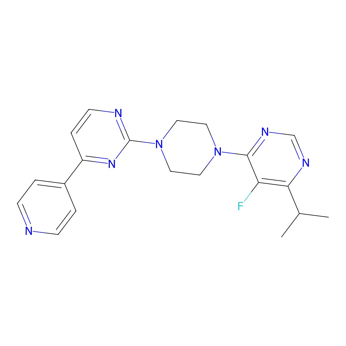 5-Fluoro-4-(propan-2-yl)-6-{4-[4-(pyridin-4-yl)pyrimidin-2-yl]piperazin-1-yl}pyrimidine molecular structure, CAS 2770631-18-8