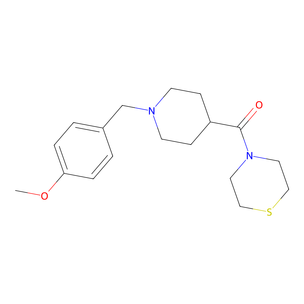 4-{1-[(4-Methoxyphenyl)methyl]piperidine-4-carbonyl}thiomorpholine molecular structure, CAS 2770631-19-9