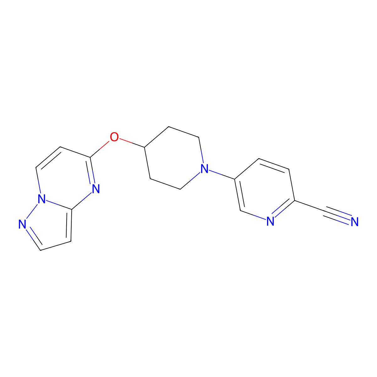 5-(4-{Pyrazolo[1,5-a]pyrimidin-5-yloxy}piperidin-1-yl)pyridine-2-carbonitrile molecular structure, CAS 2770631-20-2
