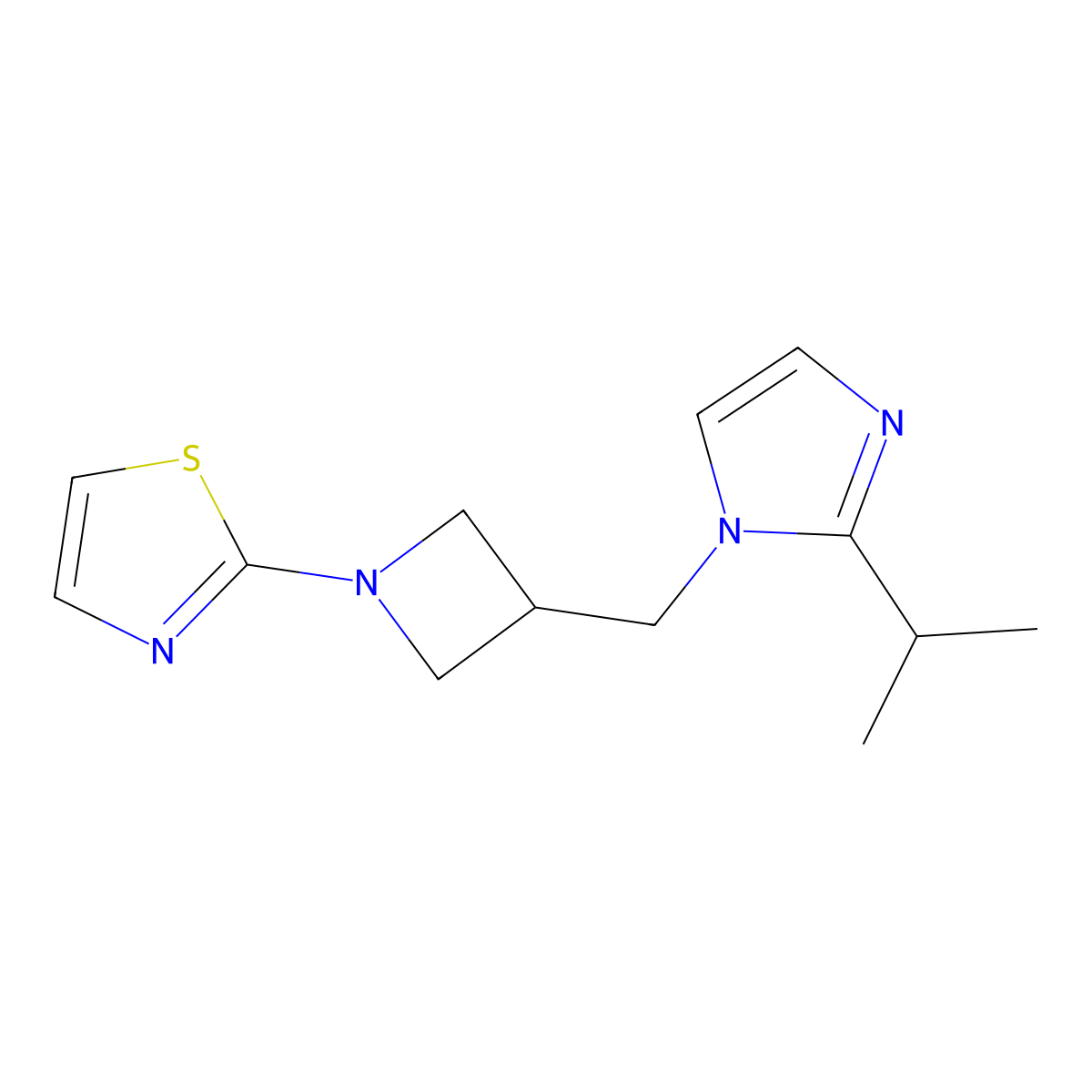2-(3-{[2-(propan-2-yl)-1H-imidazol-1-yl]methyl}azetidin-1-yl)-1,3-thiazole molecular structure, CAS 2770631-24-6