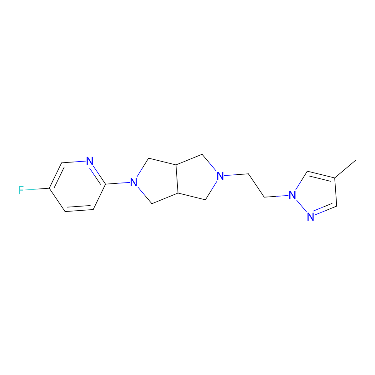 5-fluoro-2-{5-[2-(4-methyl-1H-pyrazol-1-yl)ethyl]-octahydropyrrolo[3,4-c]pyrrol-2-yl}pyridine molecular structure, CAS 2770631-28-0