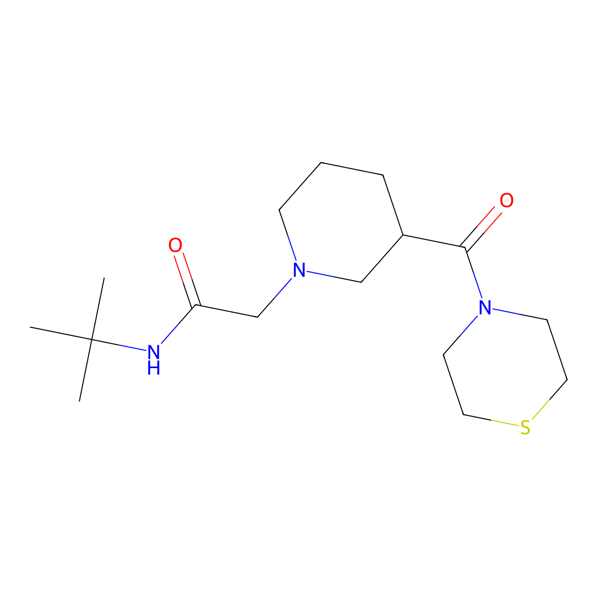 N-tert-butyl-2-[3-(thiomorpholine-4-carbonyl)piperidin-1-yl]acetamide molecular structure, CAS 2770631-29-1