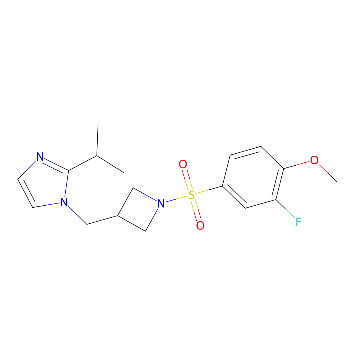 1-{[1-(3-fluoro-4-methoxybenzenesulfonyl)azetidin-3-yl]methyl}-2-(propan-2-yl)-1H-imidazole molecular structure, CAS 2770631-36-0