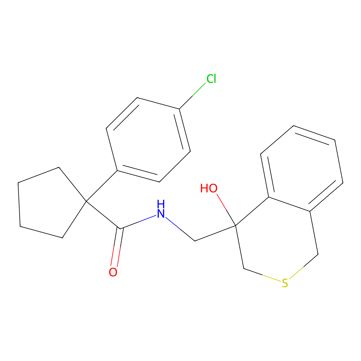 1-(4-chlorophenyl)-N-[(4-hydroxy-3,4-dihydro-1H-2-benzothiopyran-4-yl)methyl]cyclopentane-1-carboxamide molecular structure, CAS 2770631-37-1