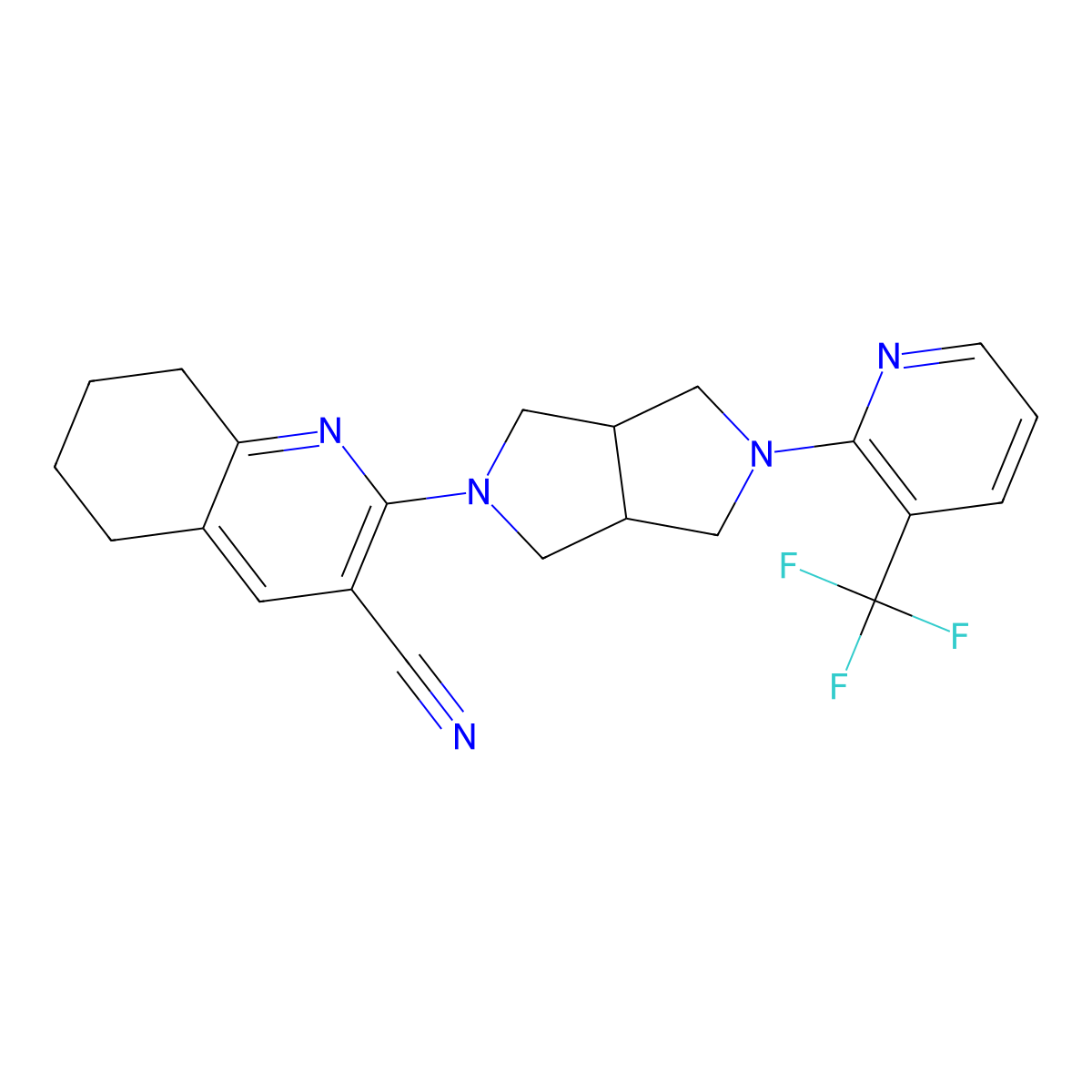 2-{5-[3-(Trifluoromethyl)pyridin-2-yl]-octahydropyrrolo[3,4-c]pyrrol-2-yl}-5,6,7,8-tetrahydroquinoline-3-carbonitrile molecular structure, CAS 2770631-39-3
