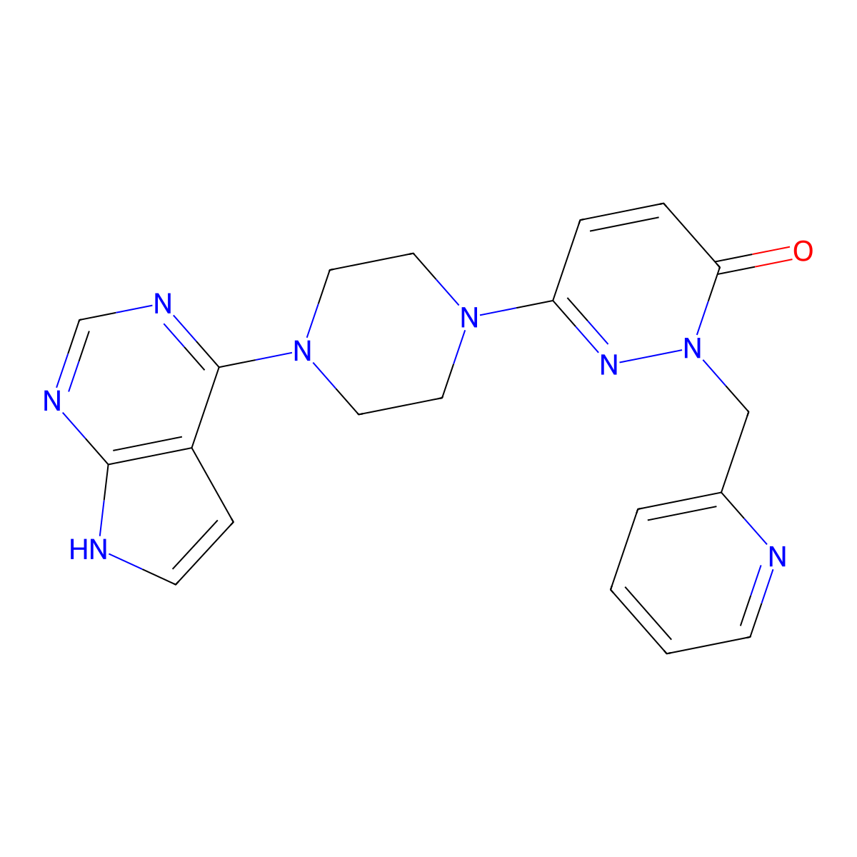2-[(pyridin-2-yl)methyl]-6-(4-{7H-pyrrolo[2,3-d]pyrimidin-4-yl}piperazin-1-yl)-2,3-dihydropyridazin-3-one molecular structure, CAS 2770631-44-0