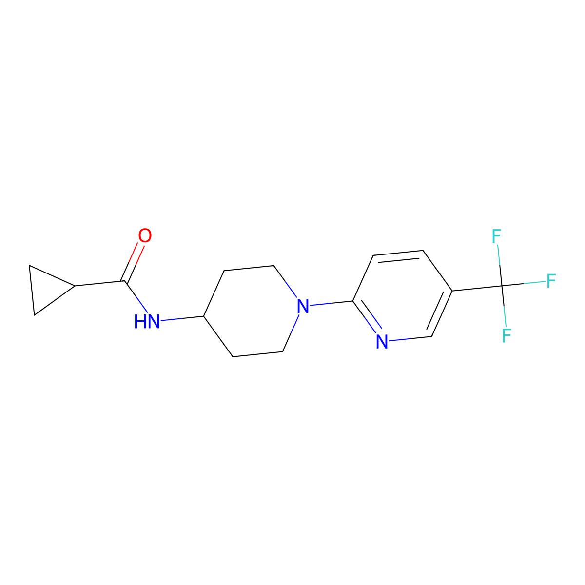 N-{1-[5-(trifluoromethyl)pyridin-2-yl]piperidin-4-yl}cyclopropanecarboxamide molecular structure, CAS 2770631-47-3