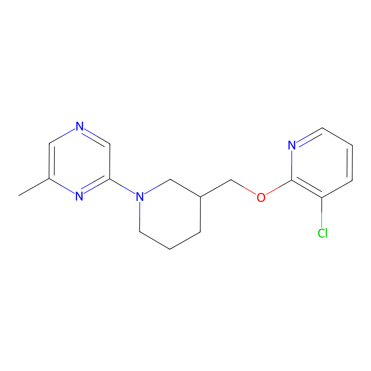 2-(3-{[(3-Chloropyridin-2-yl)oxy]methyl}piperidin-1-yl)-6-methylpyrazine molecular structure, CAS 2770631-48-4