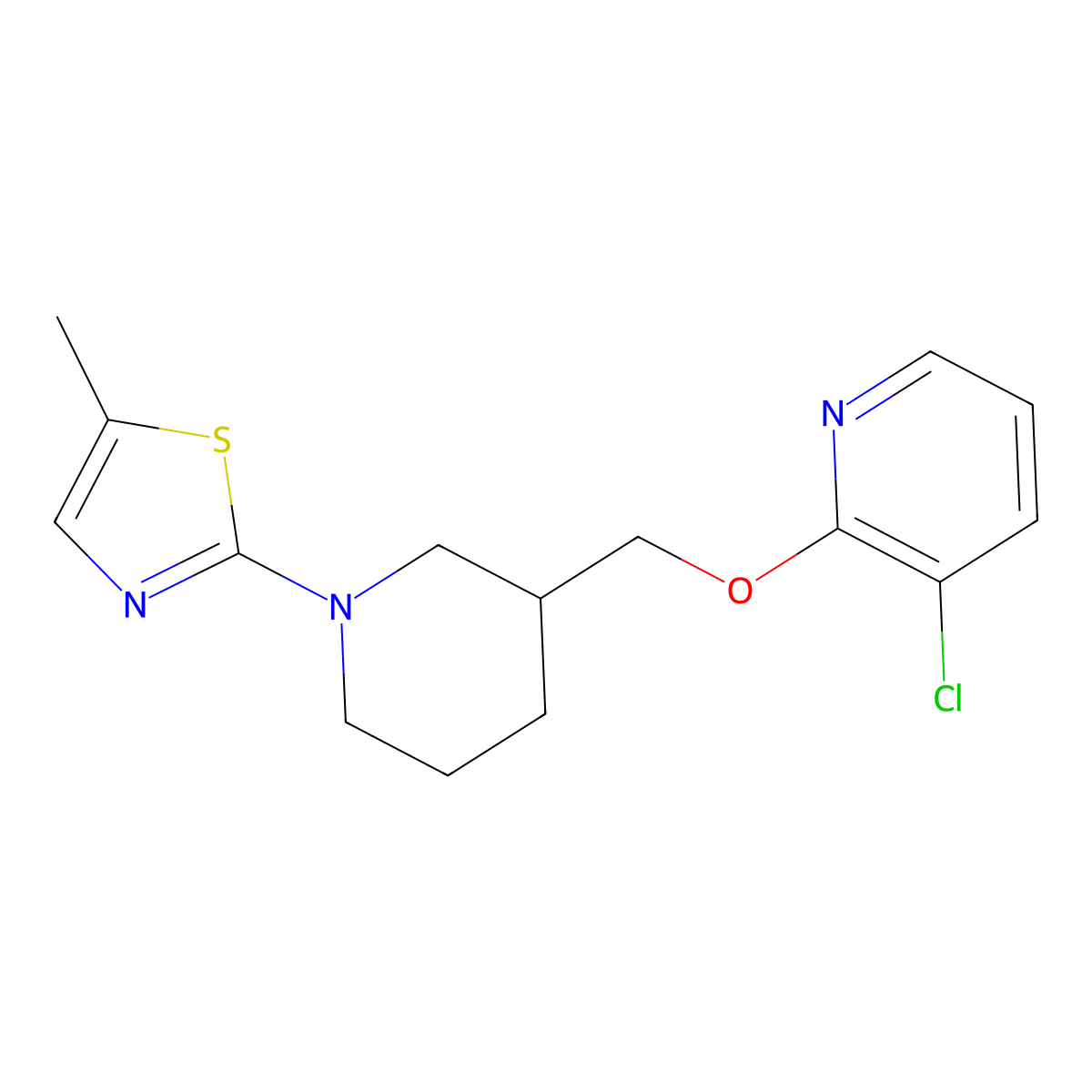 3-Chloro-2-{[1-(5-methyl-1,3-thiazol-2-yl)piperidin-3-yl]methoxy}pyridine molecular structure, CAS 2770631-57-5