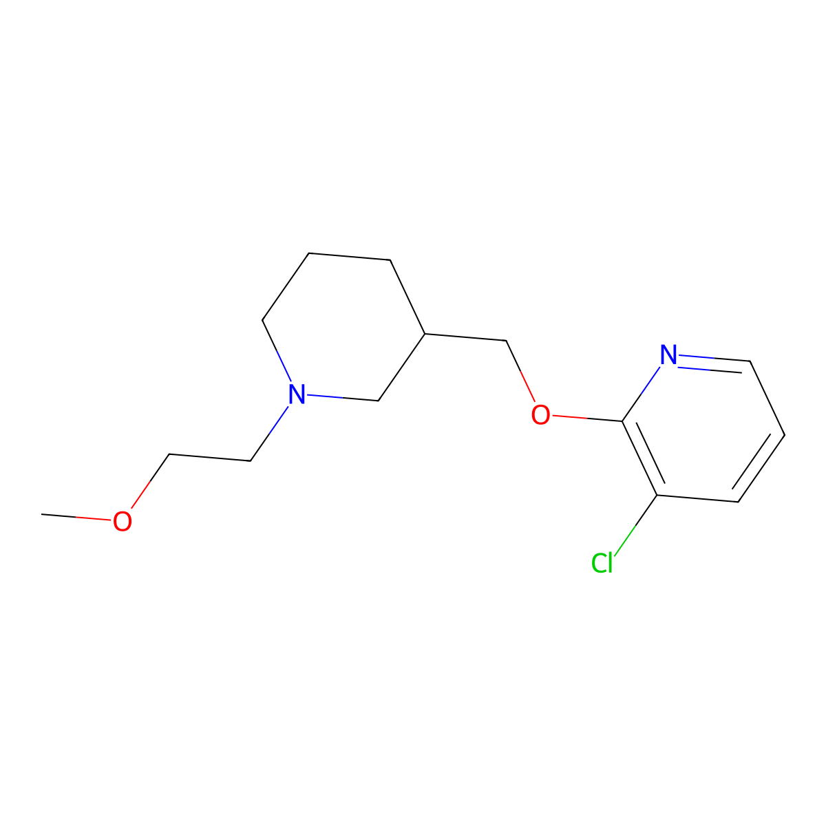 3-Chloro-2-{[1-(2-methoxyethyl)piperidin-3-yl]methoxy}pyridine molecular structure, CAS 2770631-63-3