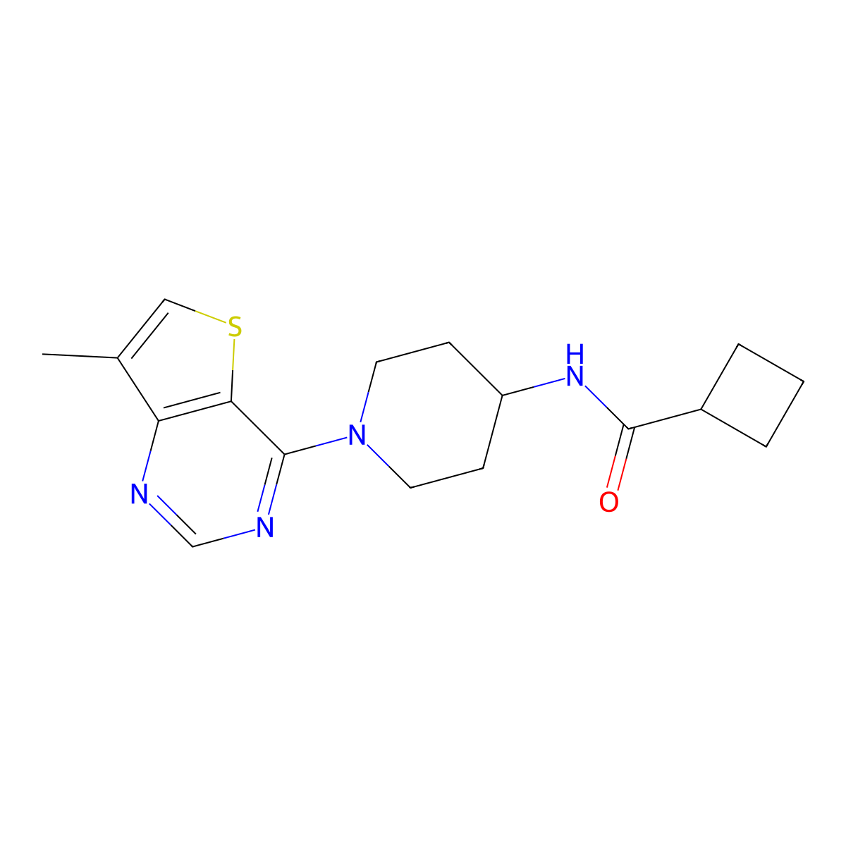 N-(1-{7-methylthieno[3,2-d]pyrimidin-4-yl}piperidin-4-yl)cyclobutanecarboxamide molecular structure, CAS 2770631-64-4