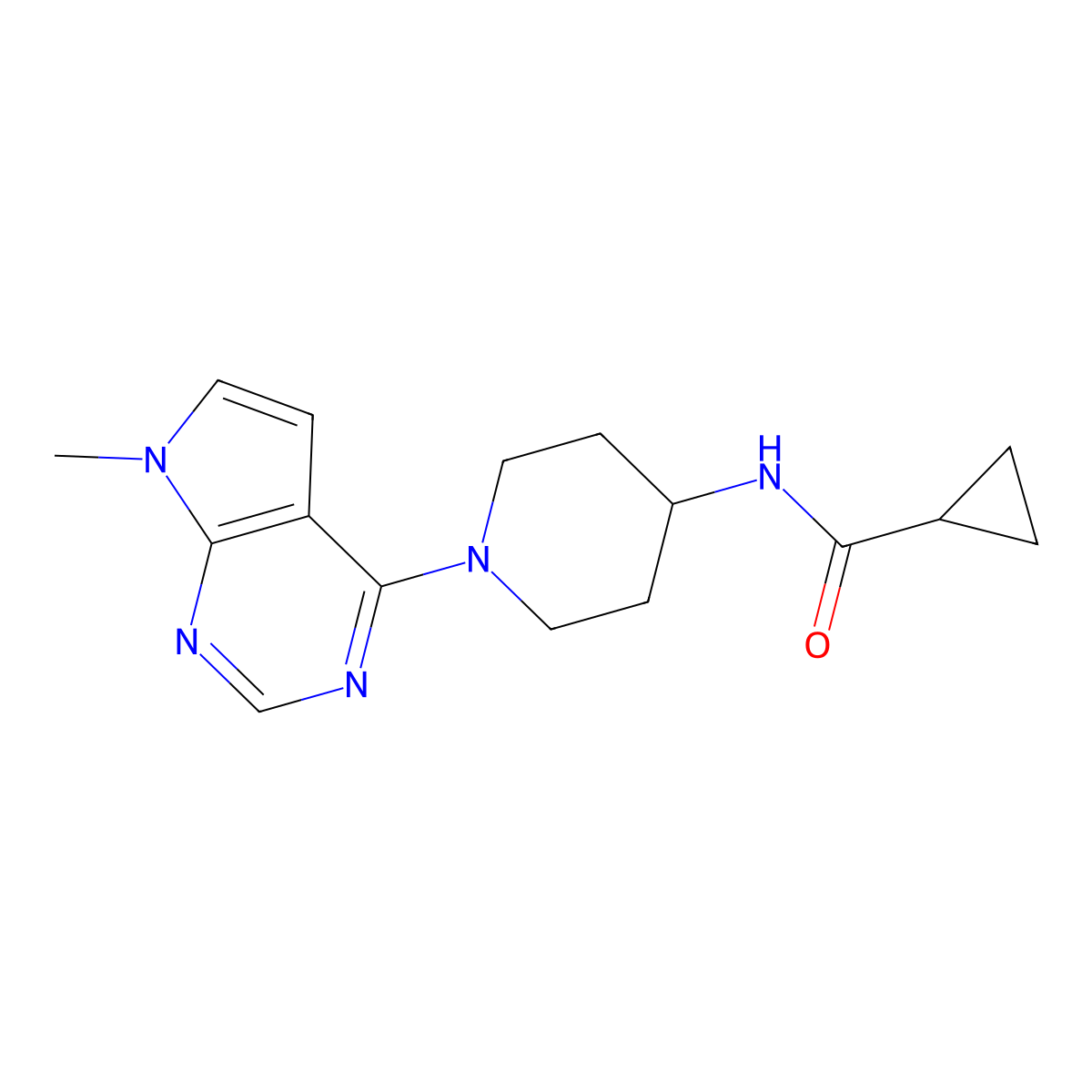 N-(1-{7-methyl-7H-pyrrolo[2,3-d]pyrimidin-4-yl}piperidin-4-yl)cyclopropanecarboxamide molecular structure, CAS 2770631-66-6