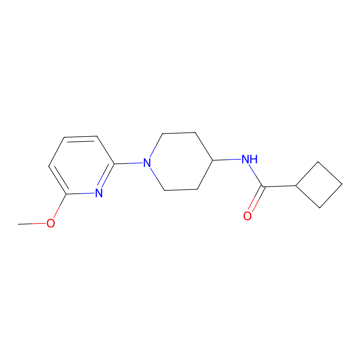N-[1-(6-methoxypyridin-2-yl)piperidin-4-yl]cyclobutanecarboxamide molecular structure, CAS 2770631-78-0