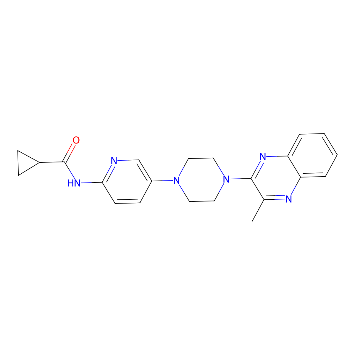 N-{5-[4-(3-methylquinoxalin-2-yl)piperazin-1-yl]pyridin-2-yl}cyclopropanecarboxamide molecular structure, CAS 2770631-79-1