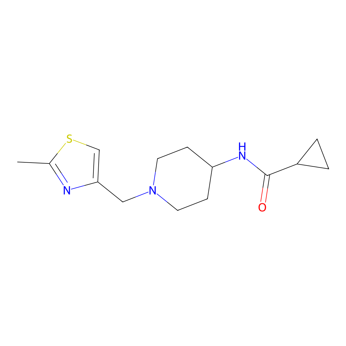N-{1-[(2-methyl-1,3-thiazol-4-yl)methyl]piperidin-4-yl}cyclopropanecarboxamide molecular structure, CAS 2770631-81-5