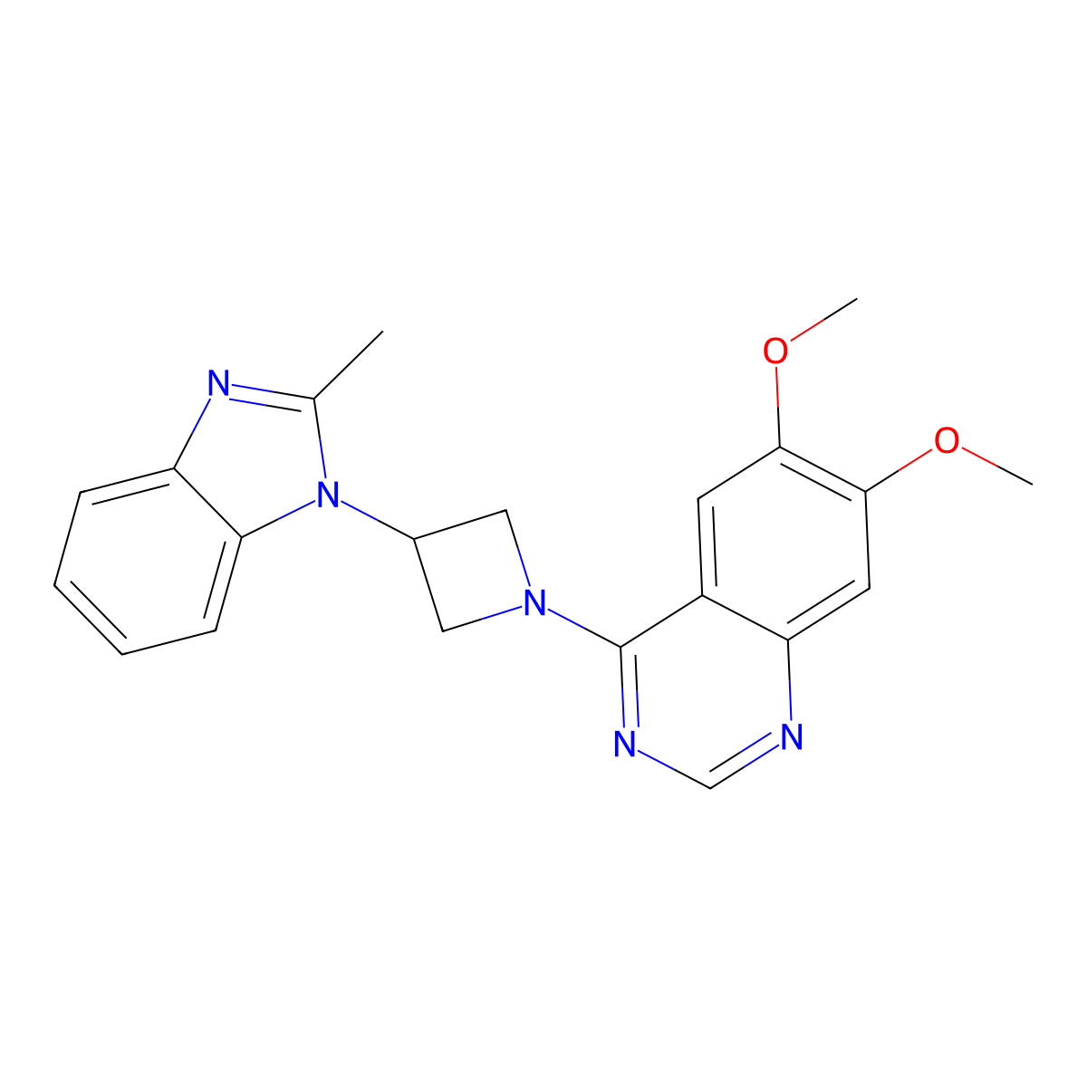 6,7-dimethoxy-4-[3-(2-methyl-1H-1,3-benzodiazol-1-yl)azetidin-1-yl]quinazoline molecular structure, CAS 2770631-83-7