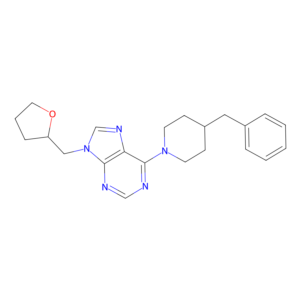 6-(4-benzylpiperidin-1-yl)-9-[(oxolan-2-yl)methyl]-9H-purine molecular structure, CAS 2770631-85-9